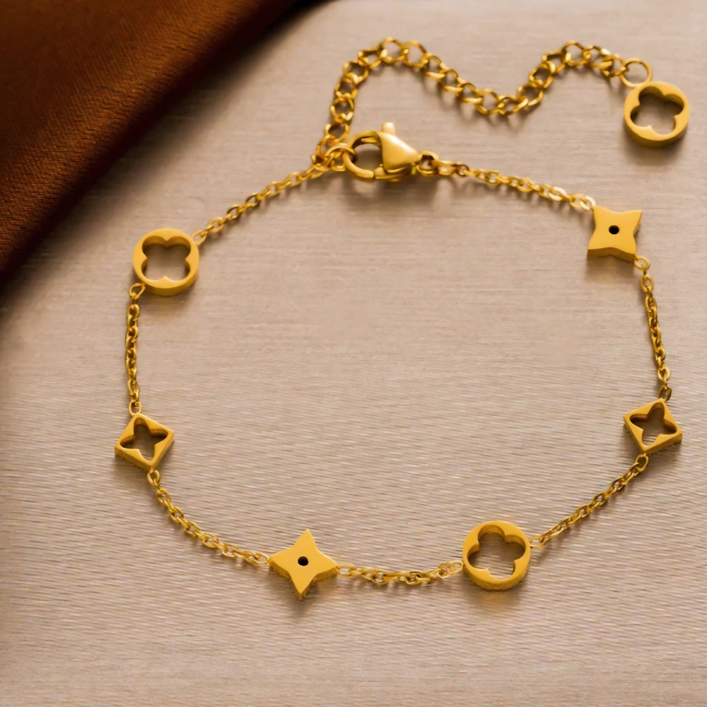 18k Yellow Gold Plated Stainless Steel Geometric Cut Out Bracelet NWOT
